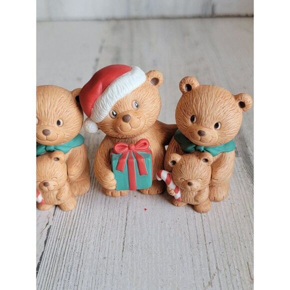 Avon 1990 mini ceramic teddy bear family Christmas candy cane figure set - Picture 3 of 7
